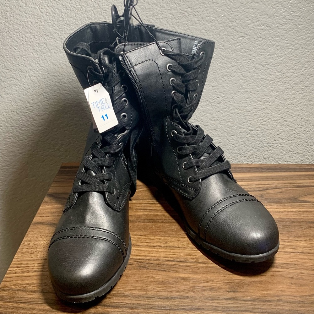 Time & Tru Black Combat Boots Never Worn